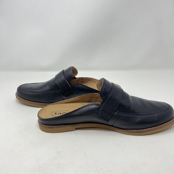 Taos Women's Size 9 Royal Black Snake Embossed Leather Slip On Mules Flats - Picture 8 of 12